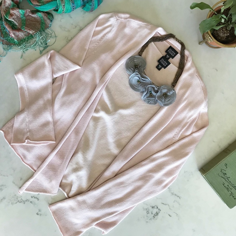 Eileen Fisher Silk Cardigan & Shell in Soft Pink M